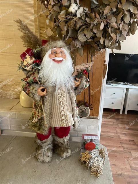 Figurka świąteczna Mikołaj Kremowo-bordowy 80cm