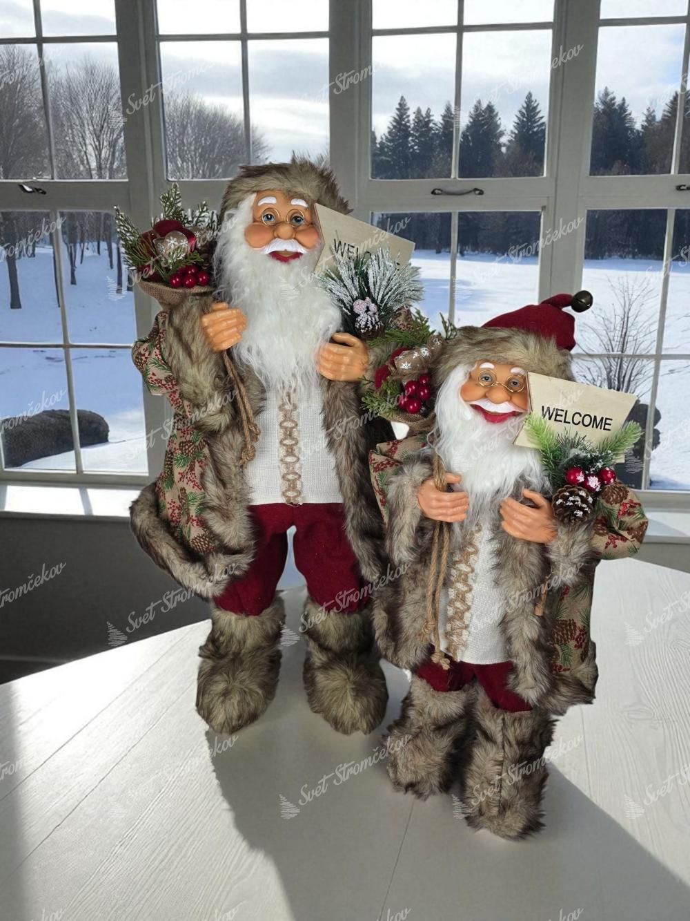 Figurka świąteczna Mikołaj Kremowo-bordowy 40cm