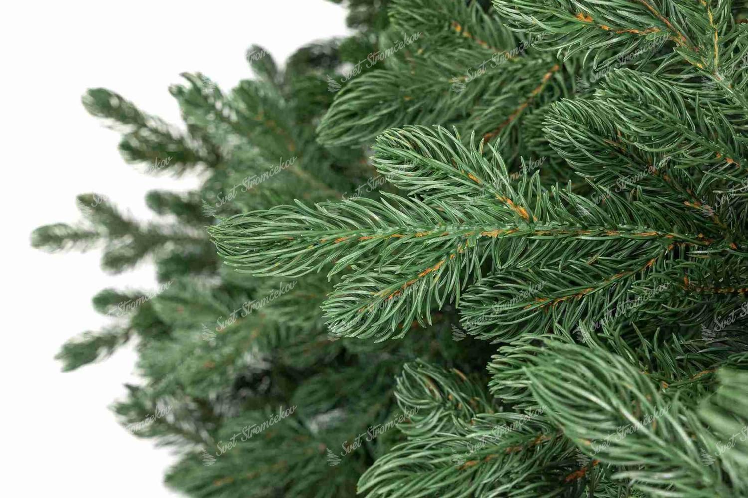 Detail vianočného stromčeka FULL 3D Smrek Bavorský. Mohutné vetvičky majú svetlozelené ihličie.