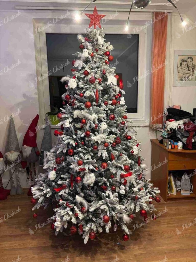 Ozdobiona choinka sztuczna biała PE Świerk Grenlandzki 210 cm