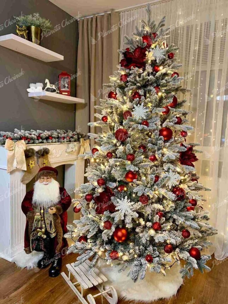 Ozdobiona choinka sztuczna biała PE Świerk Królewski 210 cm