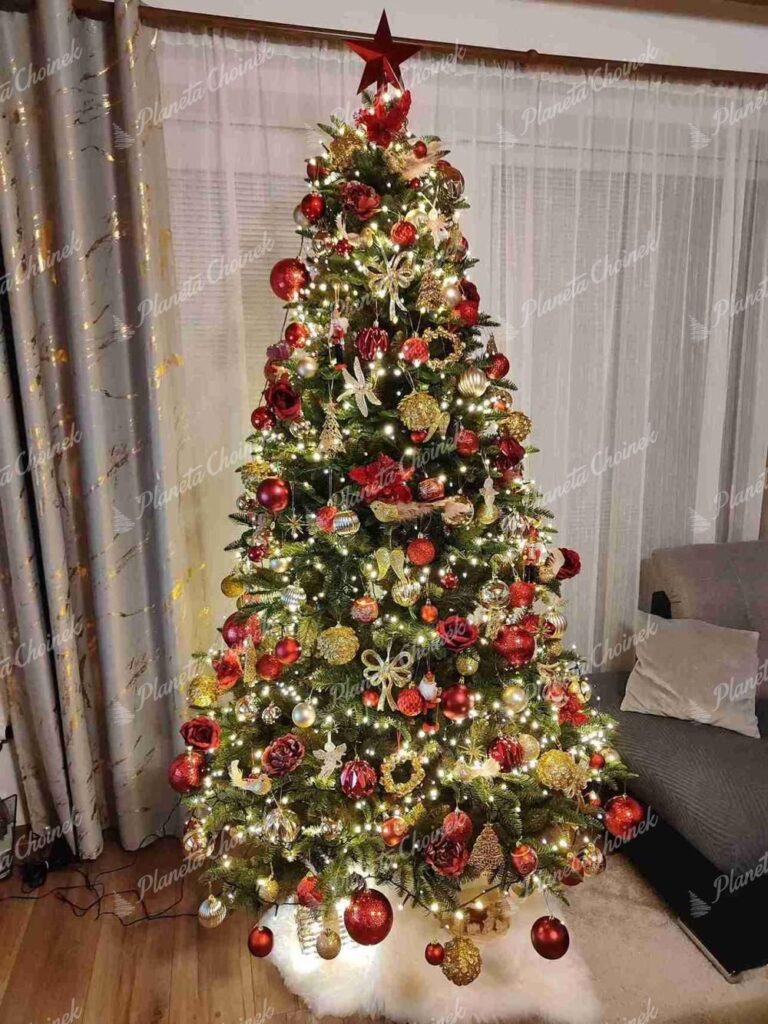 Ozdobiona choinka sztuczna jak żywa PE Jodła Kaukaska 210 cm
