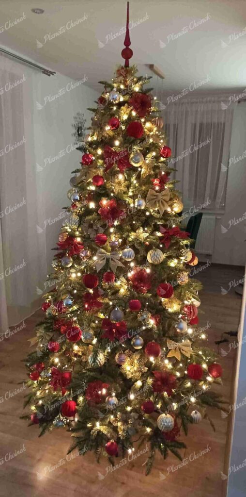 Ozdobiona choinka sztuczna jak żywa PE Jodła Kaukaska 210 cm