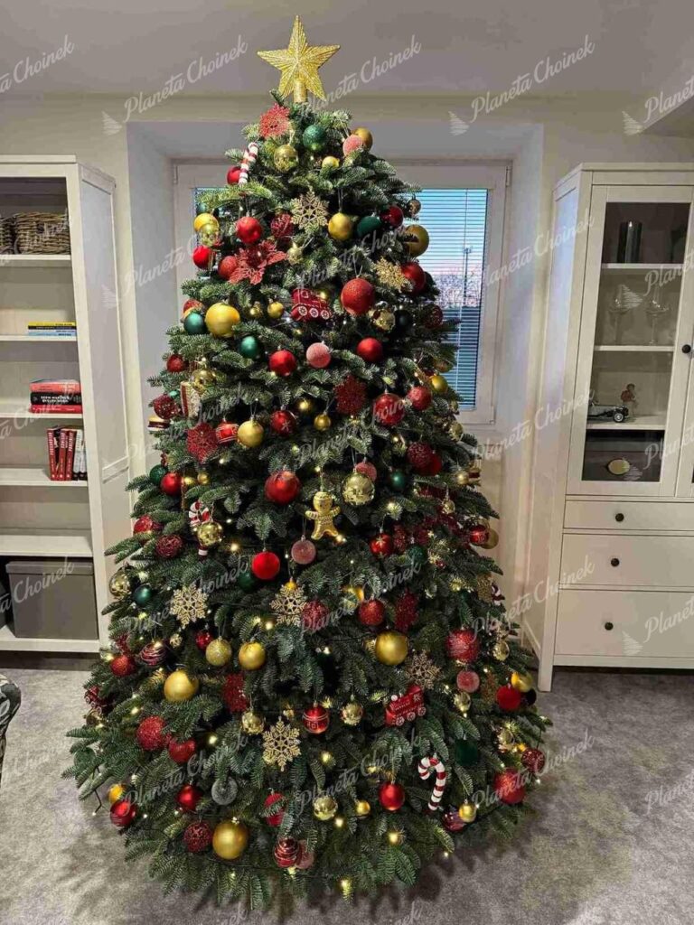 Ozdobiona ekskluzywna choinka sztuczna jak żywa gęsta PE Jodła Wdzięczna XL 210 cm