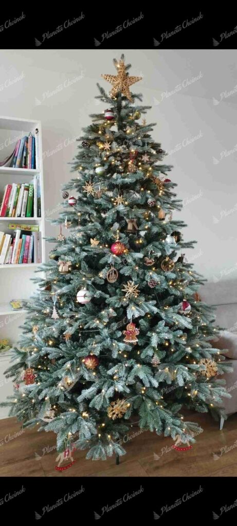 Ozdobiona premium choinka sztuczna jak żywa PE Świerk Srebrny 240 cm