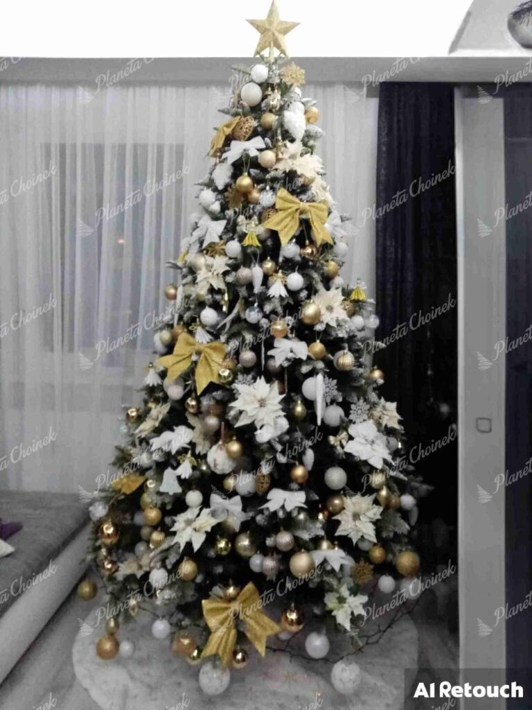 Ubrana nowoczesna choinka sztuczna jak żywa PE Jodła Ośnieżona 240 cm