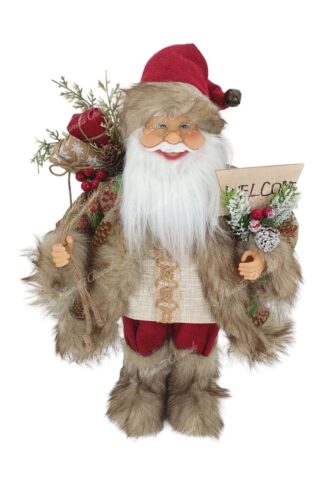 Figurka świąteczna Mikołaj Kremowo-bordowy 40cm
