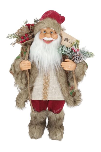 Figurka świąteczna Mikołaj Kremowo-bordowy 60cm