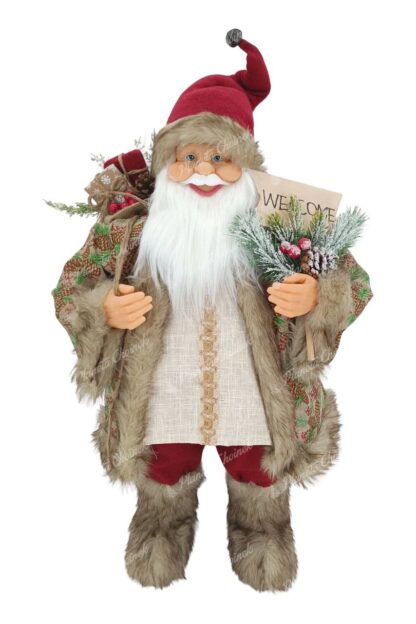 Figurka świąteczna Mikołaj Kremowo-bordowy 80cm